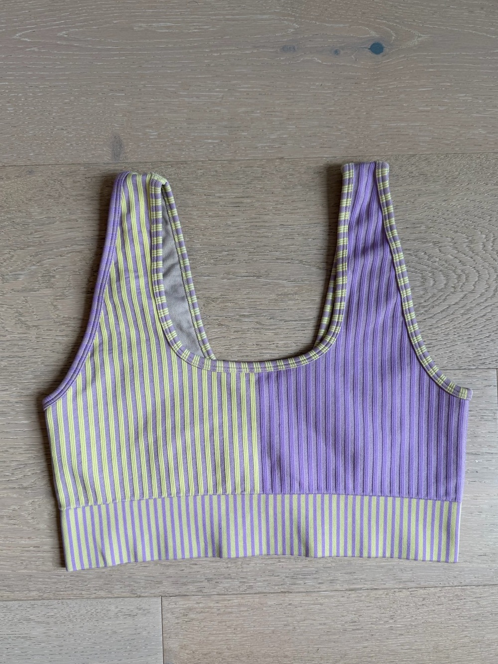 FP Movement Purple and Light Green Striped Ribbed Bra